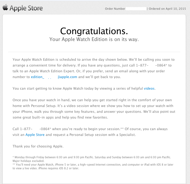 Apple Watch Delivery Confirmation